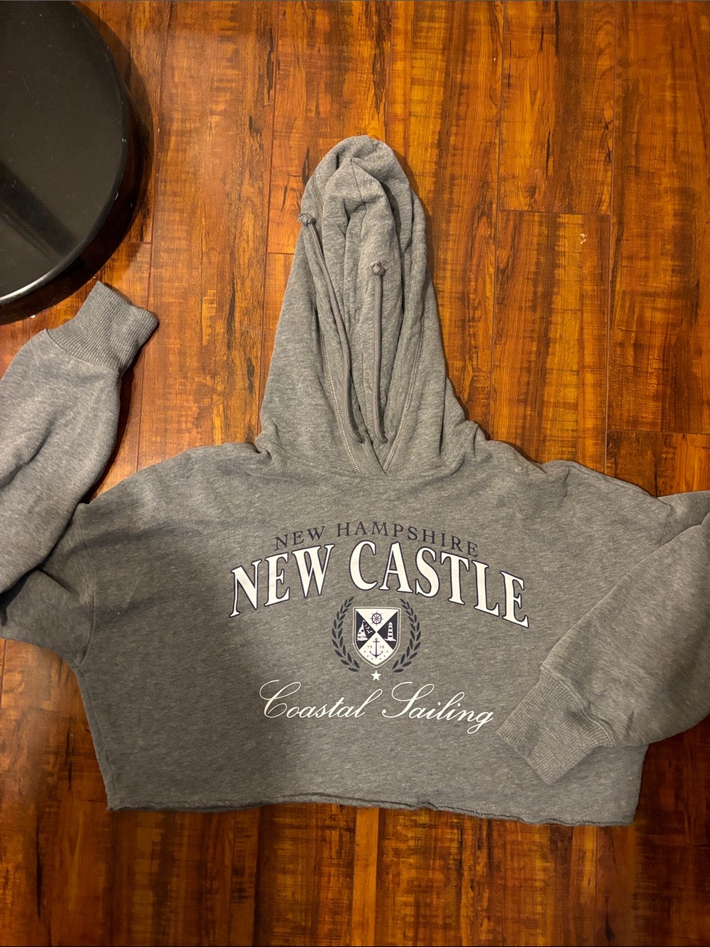 Hollister Gray Cropped Hooded Sweatshirt with White Print